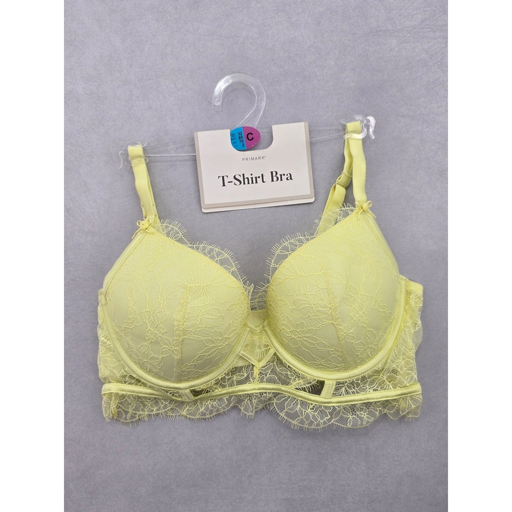 Primark Yellow‎ Lace Bow Floral Wired Padded T-Shirt Bra 32C